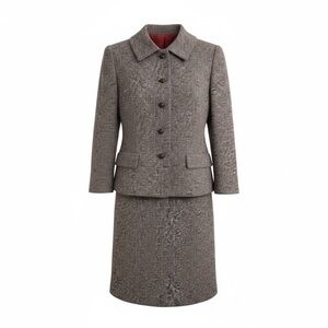SOLD Alper Schwartz S/M Brown Tweed Suit Dress Button UpJacket 2-Pc Set 1960s